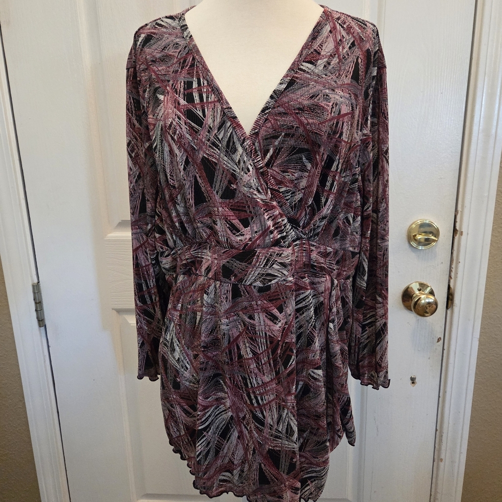 Dress Barn Faux Wrap Top Plus Size 22 24 Purple Black Geometric Career Work